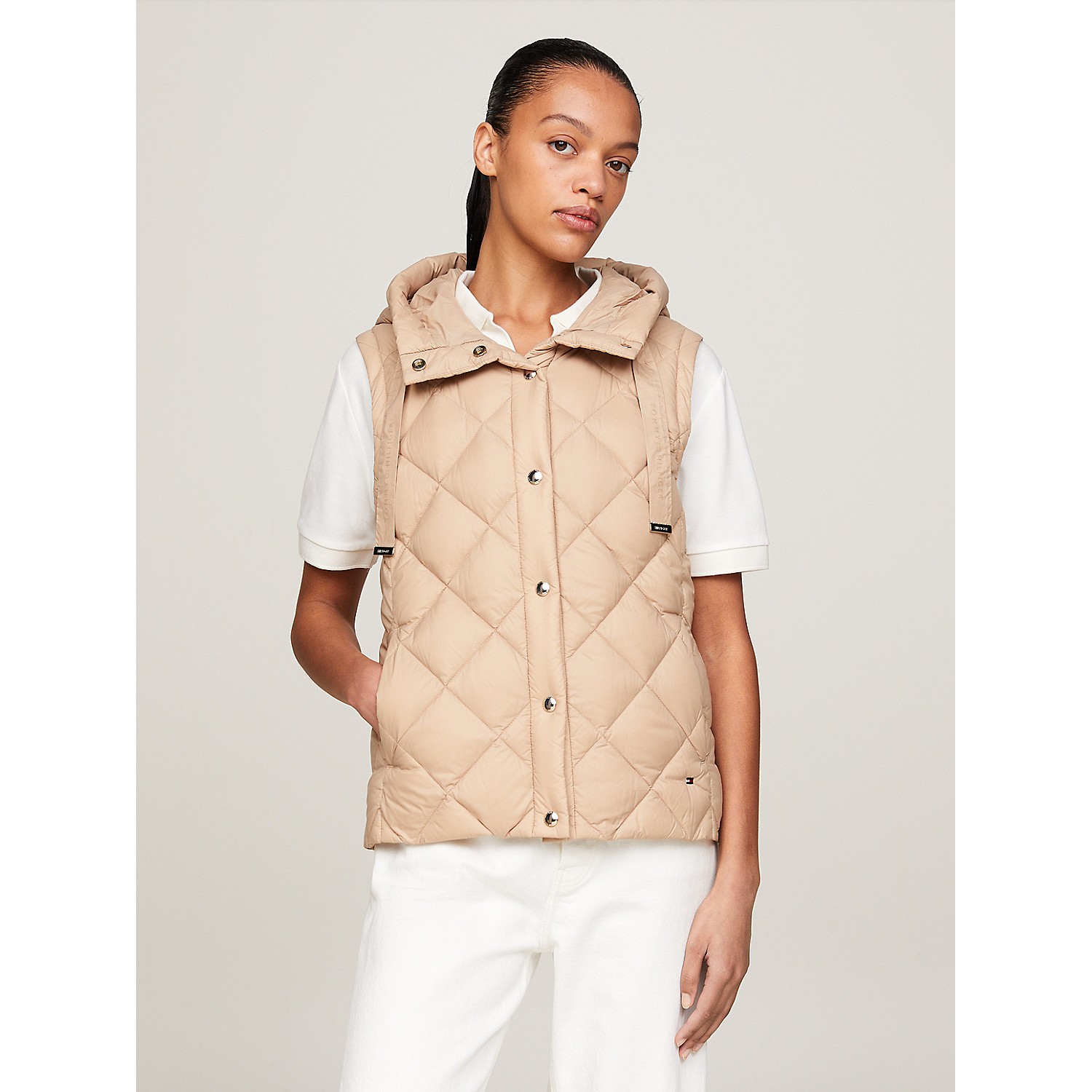TOMMY HILFIGER Water Repellant Quilted Down Hooded Vest
